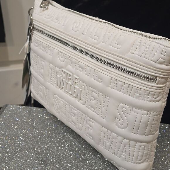 Steve Madden BMalibna Web Logo Quilted Wristlet- White